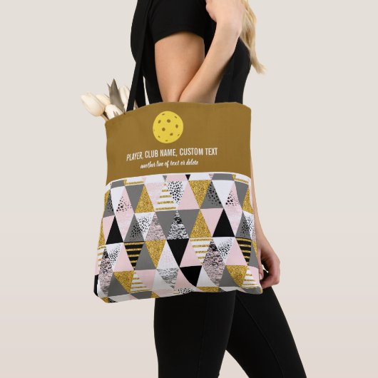 Gold Pink Geometric Print Aangepast Pickleball Pad Tote Bag (Dichtbij)