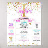 Gold Pink Girl First Birthday Milestone Poster (Voorkant)