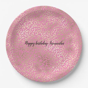 Gold Pink Glam Leopard Print Papieren Bordje