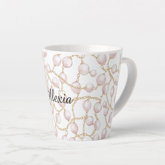 Gold Pink Glam Pearls Latte Mok (Rechterhoek)