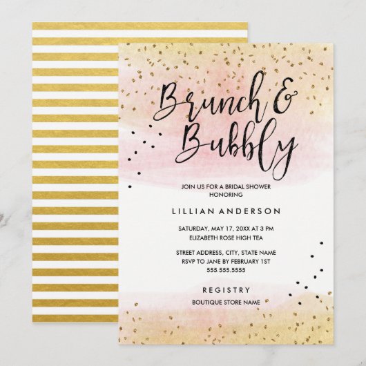 Gold Pink Glitter Brunch en Bubble Vrijgezellenfee Kaart (Voorkant / Achterkant)
