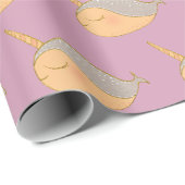 Gold Pink Glitter Narwhal Unicorn van het Zee Cadeaupapier (Rol Hoek)