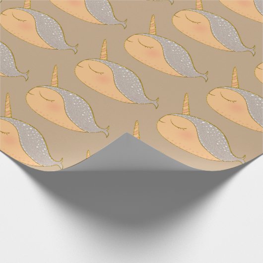 Gold Pink Glitter Narwhal Unicorn van het Zee Cadeaupapier (Hoek)