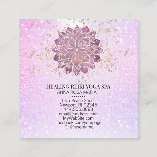 *~* Gold Pink Glitter Yoga Spirituele Reiki Mandal Vierkante Visitekaartje (Achterkant)