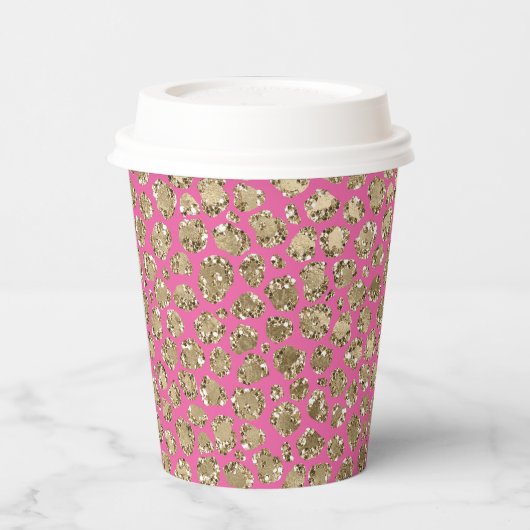 Gold Pink Glitz Leopard Print Papieren Bekers (Links)