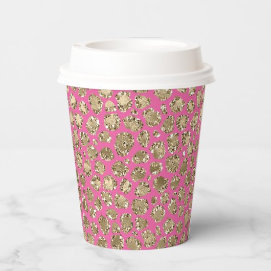 Gold Pink Glitz Leopard Print Papieren Bekers (Achterkant)