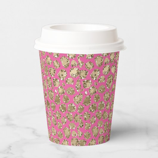 Gold Pink Glitz Leopard Print Papieren Bekers (Rechts)