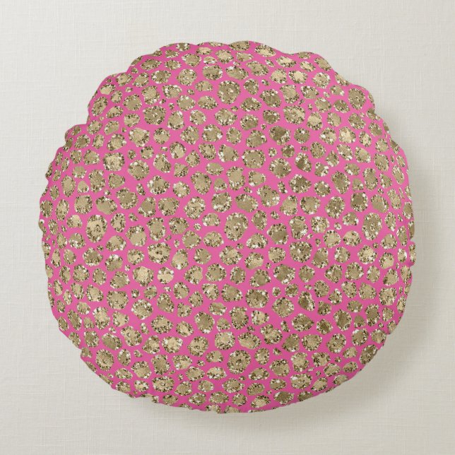 Gold Pink Glitz Leopard Print Rond Kussen (Voorkant)