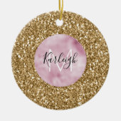 Gold Pink Glitzy Glitter Monogram gepersonaliseerd Keramisch Ornament (Voorkant)