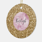Gold Pink Glitzy Glitter Monogram gepersonaliseerd Keramisch Ornament (Links)