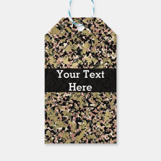 Gold Pink Green Black Camouflage Patroon afdrukken Cadeaulabel (Voorkant)
