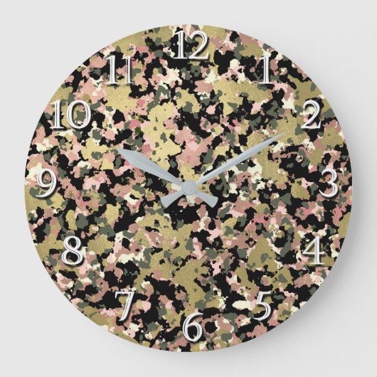 Gold Pink Green Black Camouflage Pattern Print Grote Klok (Voorkant)