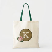 Gold Pink Green Roos Pattern Elegant Monogram Tas (Voorkant)