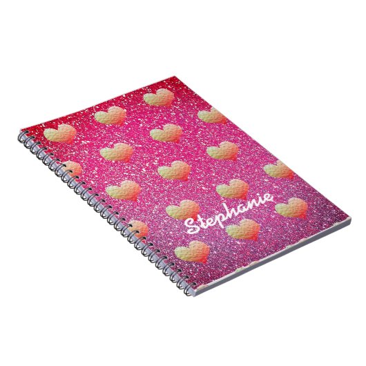 Gold Pink Hearts Patronen Glitter Monogrammen Cool Notitieboek (Rechterzijde)