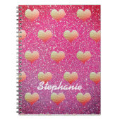 Gold Pink Hearts Patronen Glitter Monogrammen Cool Notitieboek (Voorkant)