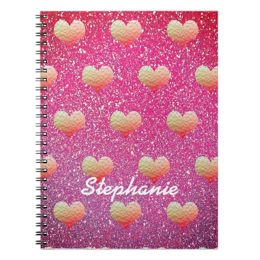 Gold Pink Hearts Patronen Glitter Monogrammen Cool Notitieboek (Voorkant)