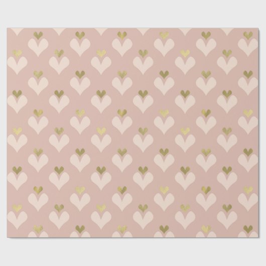 Gold Pink Hearts Valentijnsdag Wrapping Paper Cadeaupapier (Vlak)