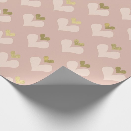 Gold Pink Hearts Valentijnsdag Wrapping Paper Cadeaupapier (Hoek)