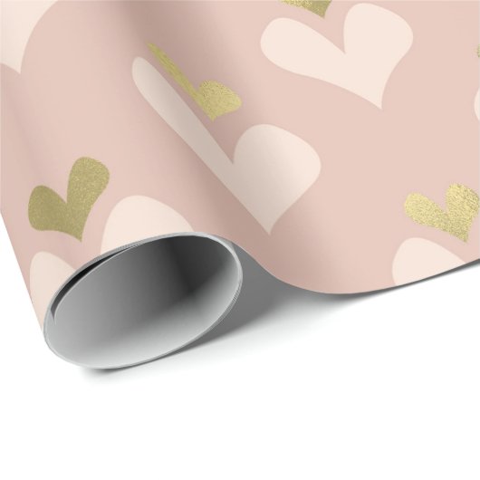 Gold Pink Hearts Valentijnsdag Wrapping Paper Cadeaupapier (Rol Hoek)