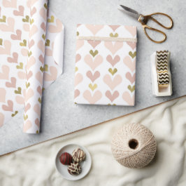 Gold Pink Hearts Valentijnsdag Wrapping Paper Cadeaupapier