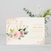 Gold Pink Het is een meisje Baby shower Folie Uitnodiging (Staand Voorkant)