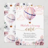 Gold Pink Hot Air ballonmeisje, eerste verjaardag Kaart (Voorkant / Achterkant)