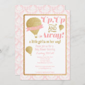 Gold Pink Hot Air Balloon Baby shower Uitnodiging (Voorkant / Achterkant)