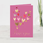 Gold Pink Ik hou van je Harten Kaart (Voorkant)