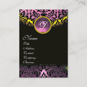 GOLD PINK LAVENDER BLACK AMETHYST DAMASKMONOGRAM VISITEKAARTJE