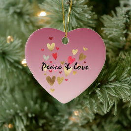 Gold Pink Love Hearts Keramisch Ornament