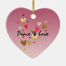 Gold Pink Love Hearts Keramisch Ornament