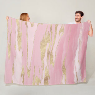 Gold Pink Marble Abstract Painting Fleece Deken