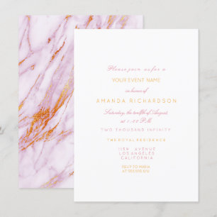 Gold Pink Marble Birthday Party Pastel Forma White Kaart
