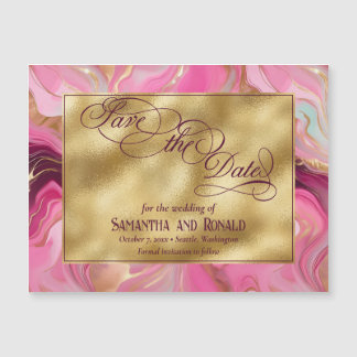 Gold Pink Marbled Wedding Magnetische aankondiging