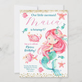 Gold Pink Mermaid Birthday Uitnodiging (Voorkant)