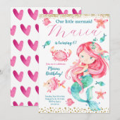 Gold Pink Mermaid Birthday Uitnodiging (Voorkant / Achterkant)