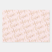 Gold Pink Merry-kerstscript Snowflakes Stars Inpakpapier Vel (Voorkant)