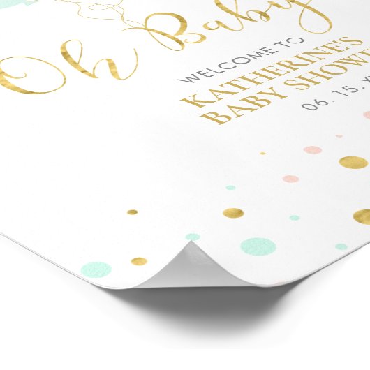 Gold Pink Mint Genderneutraal Baby shower Welkom Poster (Hoek)