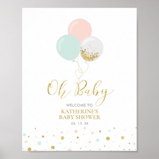 Gold Pink Mint Genderneutraal Baby shower Welkom Poster (Voorkant)