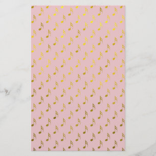 Gold Pink Musical Notes Metallic Faux Folie Briefpapier