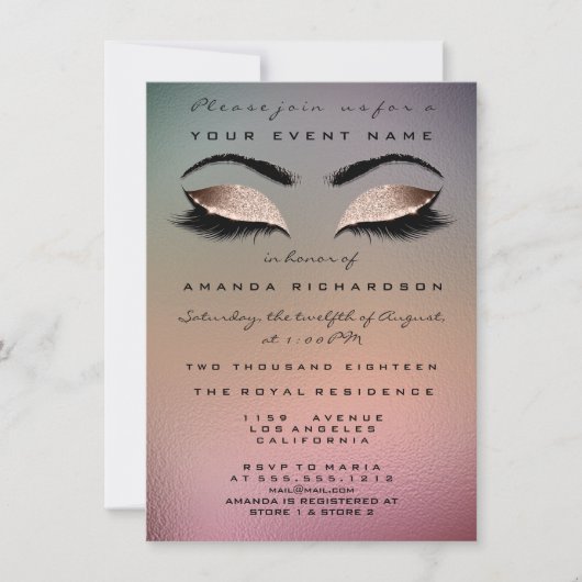 Gold Pink Ombre Makeup Glitter Bridal 16th Eye Kaart (Voorkant)