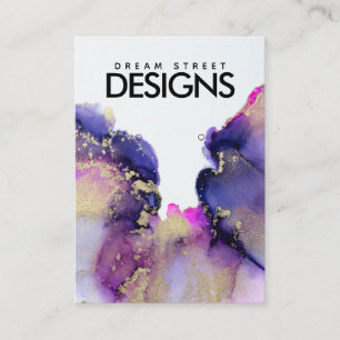 Gold Pink Paarse Waterverf Veroorbare Kaart Visitekaartje