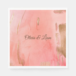 Gold Pink Peach Brown Name Elegant Wedding Servet