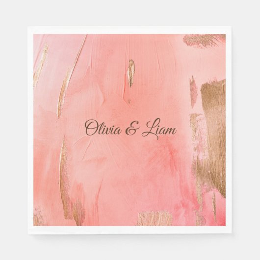 Gold Pink Peach Brown Name Elegant Wedding Servet (Voorkant)