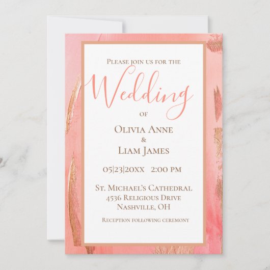 Gold Pink Peach Modern Elegant Script Weddenschap Kaart (Voorkant)