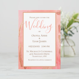 Gold Pink Peach Modern Elegant Script Weddenschap Kaart