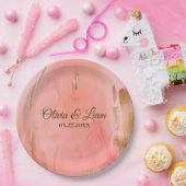 Gold Pink Peach Name Brown Elegant Wedding Papieren Bordje (Feest)