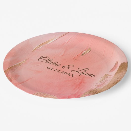 Gold Pink Peach Name Brown Elegant Wedding Papieren Bordje (Gekanteld)