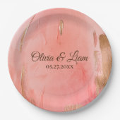 Gold Pink Peach Name Brown Elegant Wedding Papieren Bordje (Voorkant)