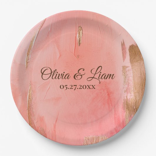 Gold Pink Peach Name Brown Elegant Wedding Papieren Bordje (Voorkant)